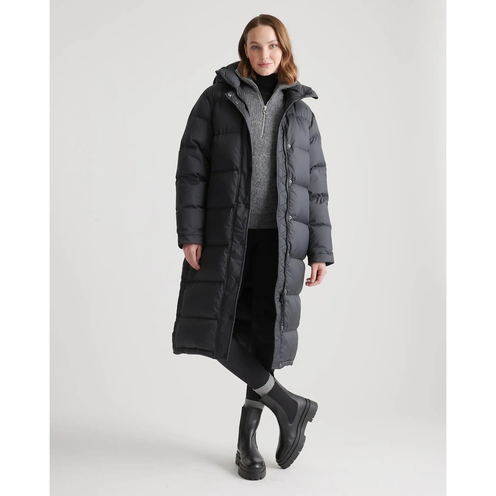 Quince Responsibly Sourced Goose Down Long Puffer Jacket Black Small Coat NWOT